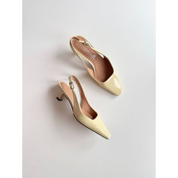 L'INTERVALLE Kowloon Light Yellow Patent Square Toe Slingback Heels, Size 36 - Picture 1 of 15